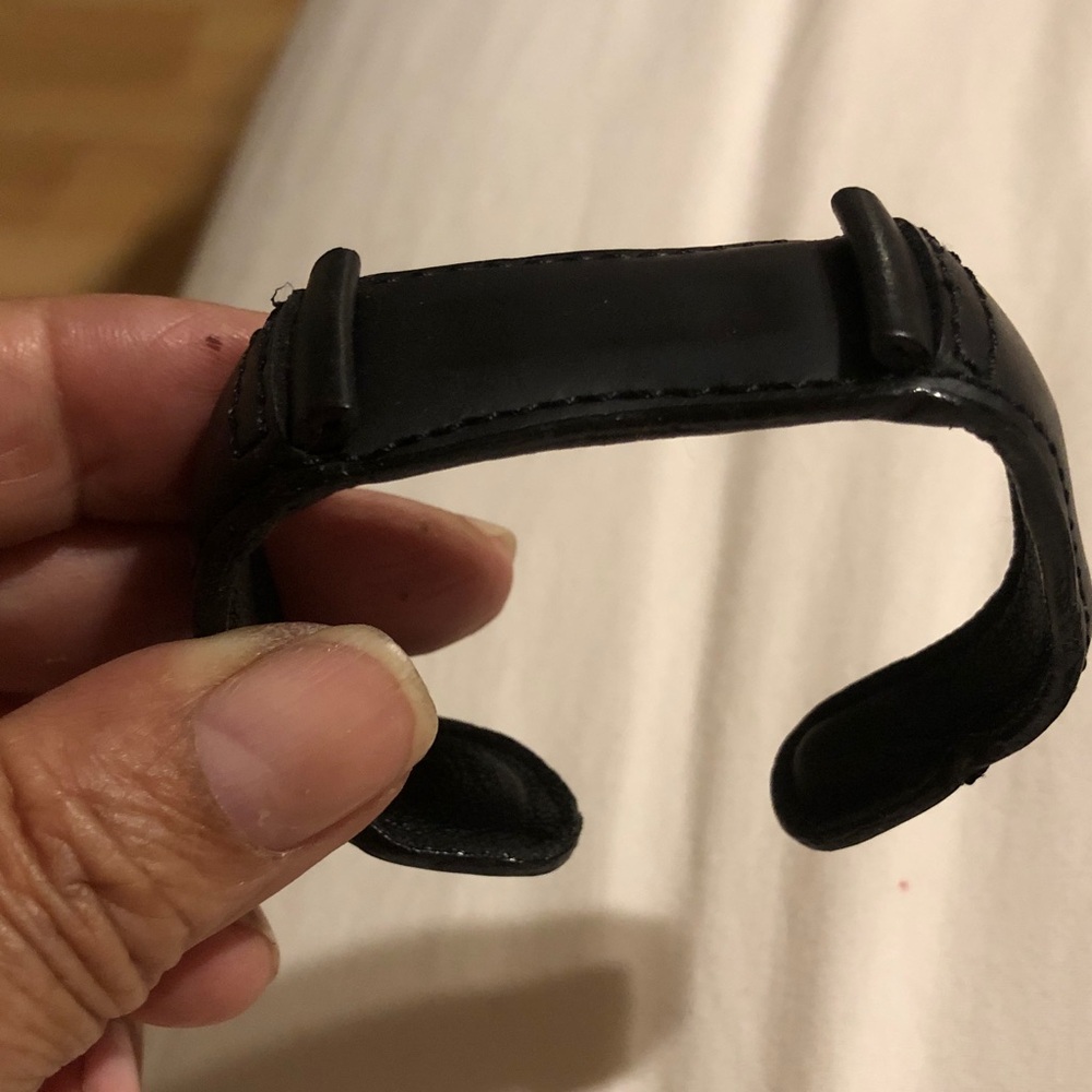 Men's Black Leather Watch Cuff Strap - Classic Adjustable Style